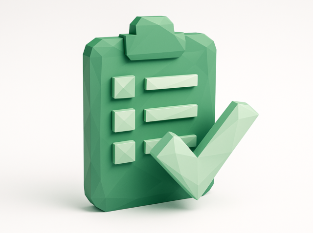 3D green clipboard checklist icon with a large checkmark representing automated HR checklists for faster employee onboarding