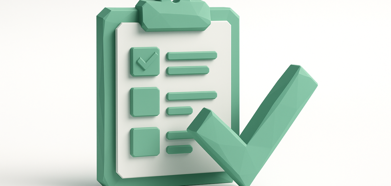 3D green clipboard with checklist and large checkmark icon representing automated patient intake workflow and completed medical forms