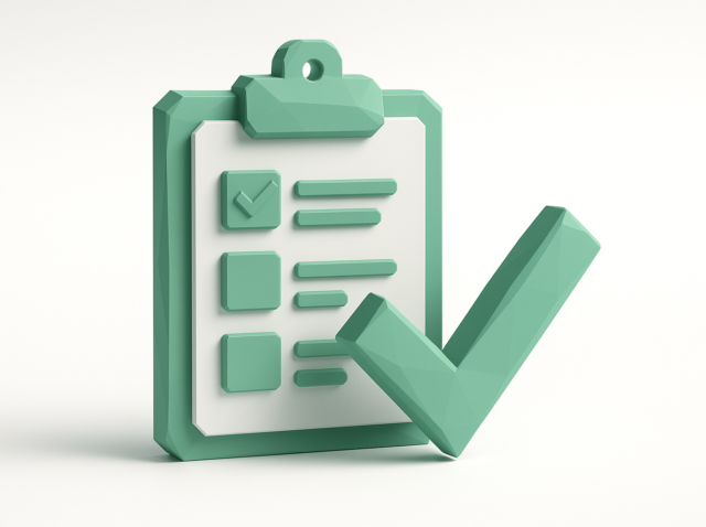 3D green clipboard with checklist and large checkmark icon representing automated patient intake workflow and completed medical forms