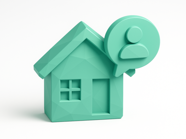 Teal house icon with chat bubble and user avatar representing a real estate ISA AI agent speeding lead response