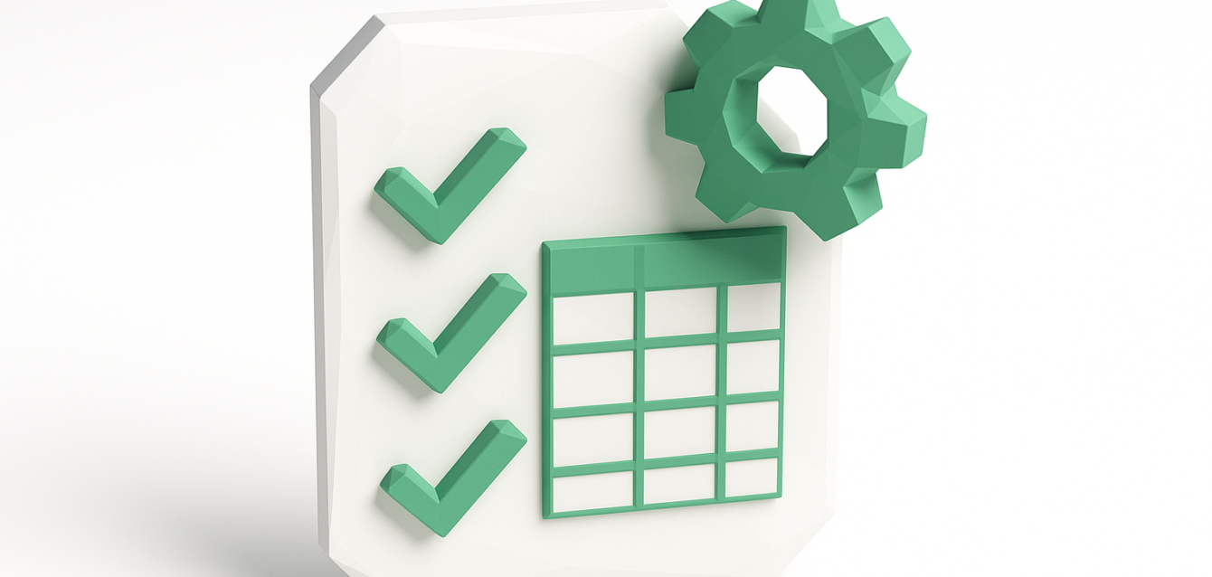 2026 Airtable Automation Guide - checklist, grid and gear icon for modern workflows 3D illustration of a checklist with three green checkmarks, a green table/grid and a gear icon symbolizing Airtable automation for modern workflows (2026 guide)