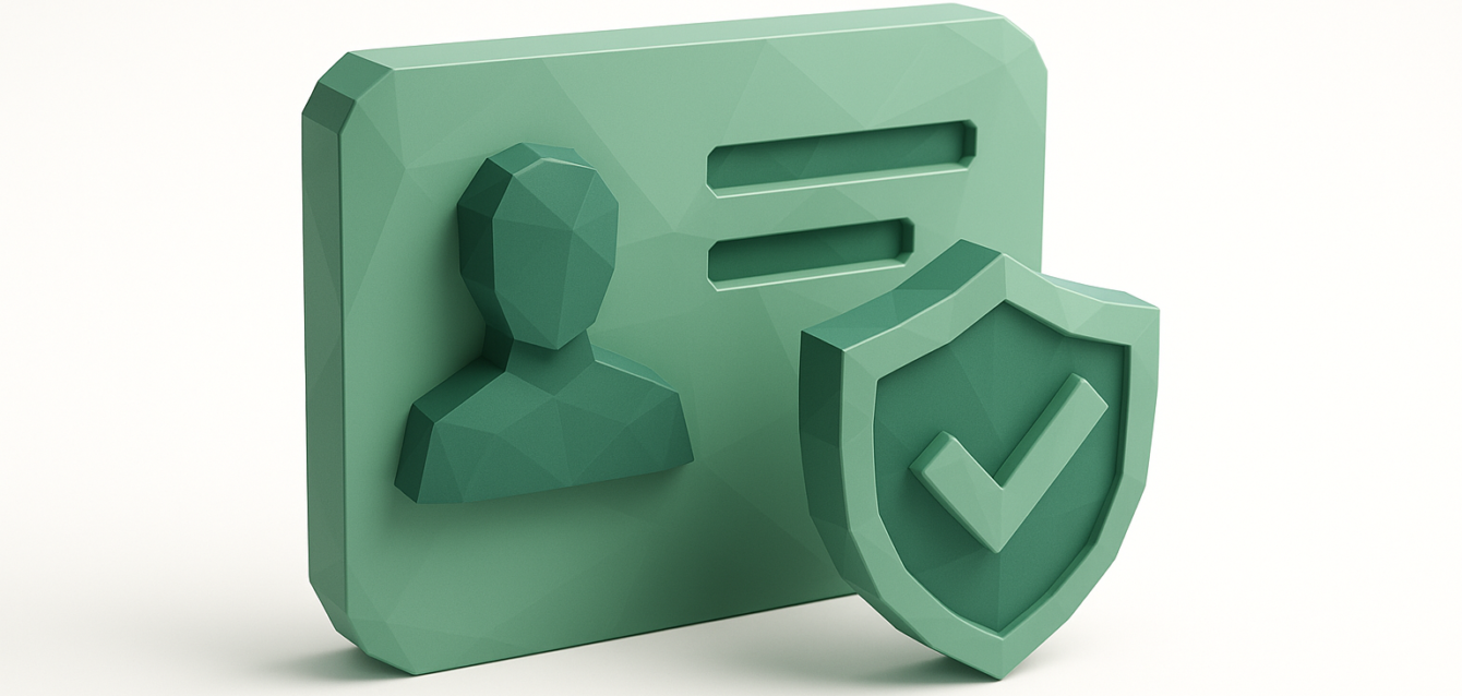 3D green icon of an ID card with a user silhouette and shield with checkmark, representing automated KYC identity verification for secure, faster onboarding
