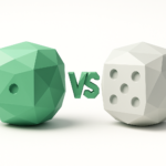 Flux.1 vs Midjourney v6: Which Is More Realistic? 6 Two low-poly dice, one green and one white, with a 3D "VS" between them illustrating a Flux.1 vs Midjourney v6 realism comparison