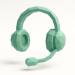 Low-poly mint-green headset with attached microphone on a pale background, symbolizing voice AI agents and AI-powered call center support
