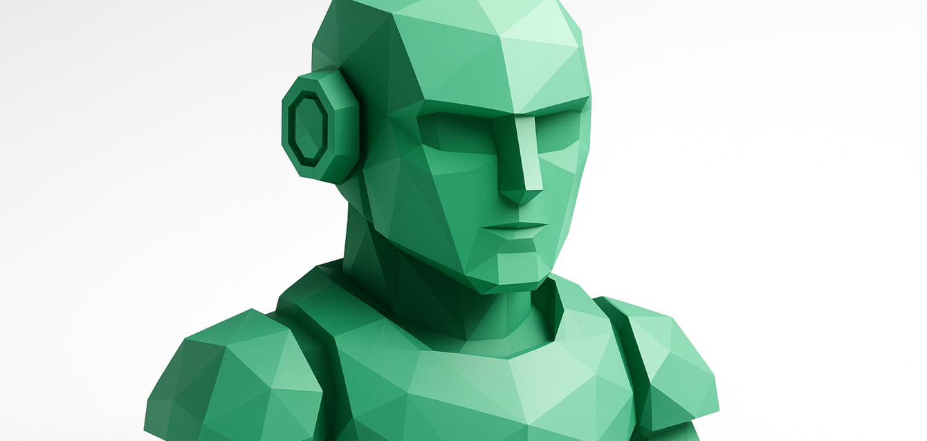 Green Low-Poly AI Agent Bust — AI Agent Development Services 2026 Green low-poly robot bust with geometric facets and headset, symbolizing an AI agent and conversational AI for AI agent development services 2026 guide