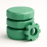 Bubble.io Database Best Practices for Peak Performance 5 Low-poly green database stack with a gear icon, symbolizing Bubble.io database optimization, best practices, and peak performance