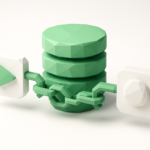 How to Connect Supabase to Low-Code Apps 4 Stylized green database stack linked by chains to two app icons, visually representing connecting a Supabase database to low-code applications.