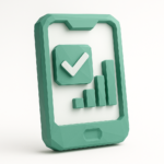3D teal smartphone illustration with a checkmark and ascending bar chart representing Glide Apps mobile dashboard for business analytics and workflows