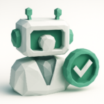 How to Hire an AI Automation Agency in 2026 4 Low-poly robot avatar holding a green checkmark, representing a vetted AI automation agency and approved AI partner for hiring in 2026.
